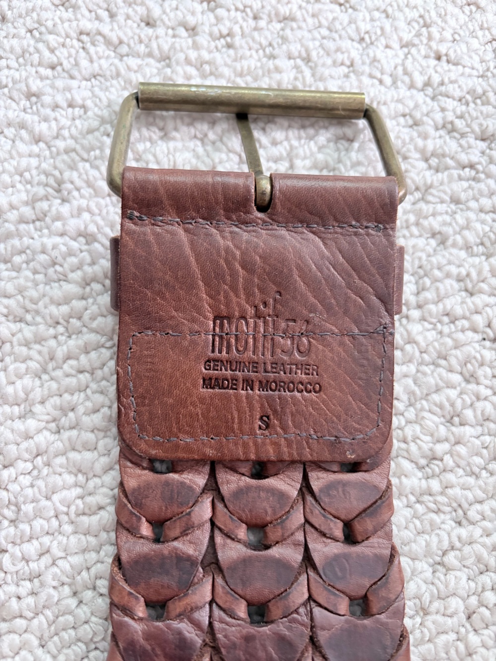 Motif 56 Brown Braided Genuine Leather Moroccan Belt Small